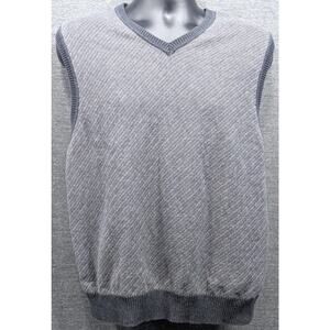 JOSEPH ABBOUD Mens Sweater Vest - Gray, Herringbone, Cotton, Pullover, Size XL